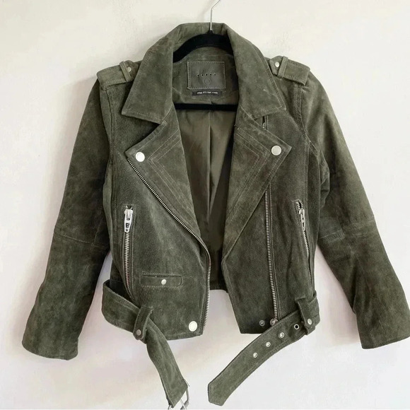 Blank NYC Free People Green Suede Moto Jacket 100% Leather Boho Womens Coat XS - Picture 2 of 16